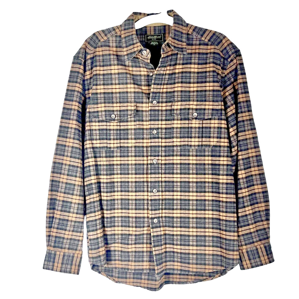 Eddie Bauer Mens Flannel Shirt Sz Medium Multicolor Plaid Heavy Cotton Button Up